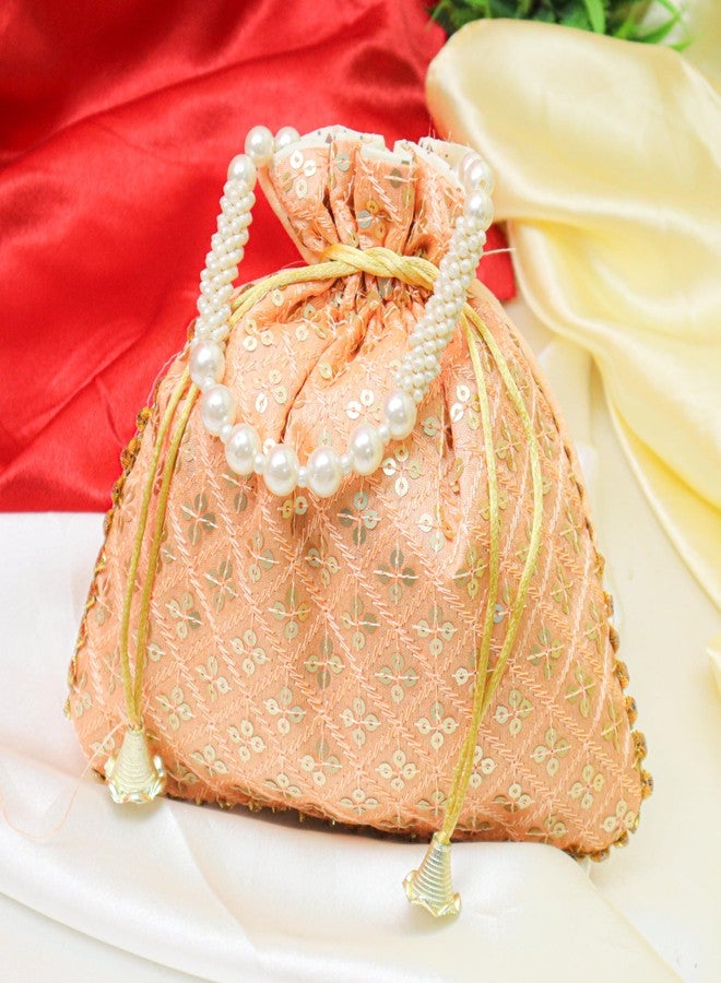 Epics Present Tikki Designed Embellished Potli Bags for Women | Batwa Pouch for Guest Gifting | Traditional Wedding Return Gifts for Haldi-Mehndi, Shagun, Engagement - Multicolour (Pack of 5) - Image 3